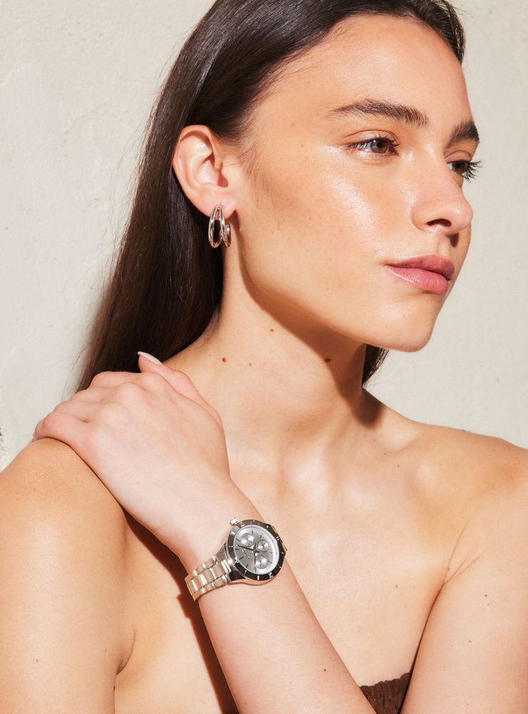 Alaniz Pack Reloj Análogo Silver Mujer + Aros Plateados