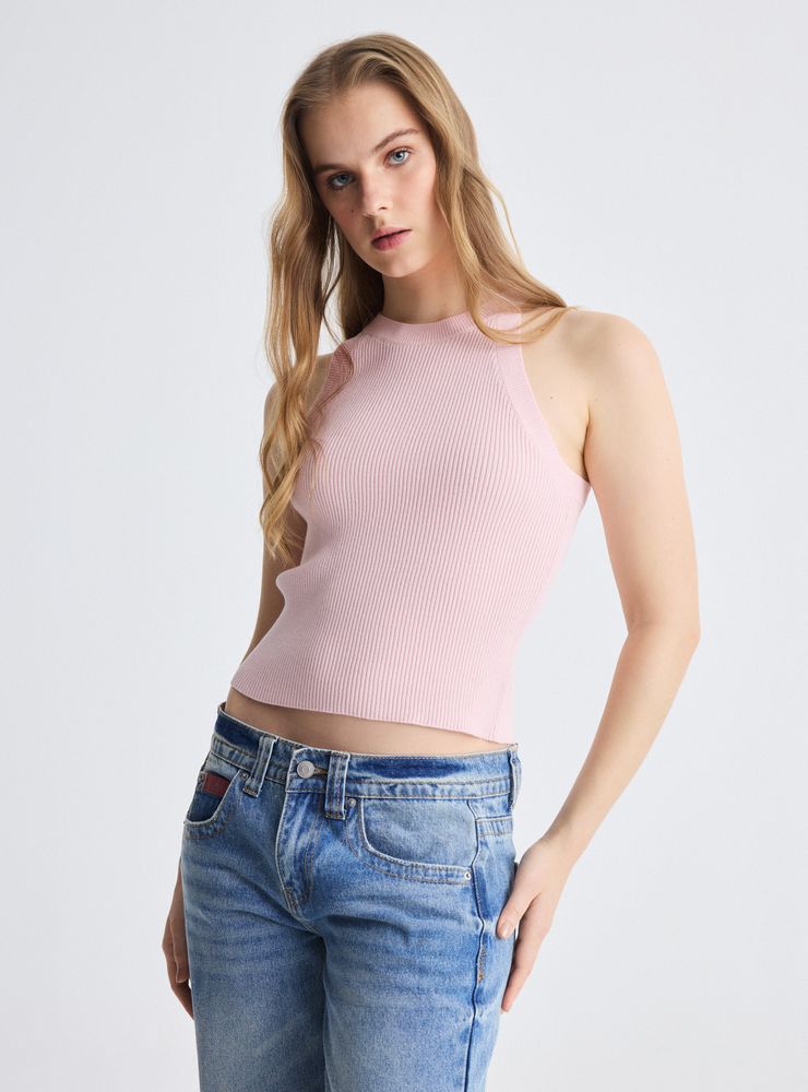 Opposite Polera Tejido acanalado sin Manga Cuello Halter