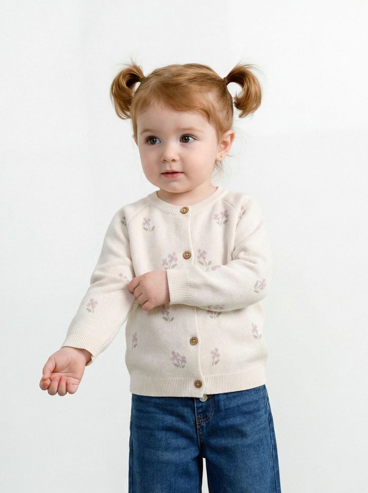 María Pompón Chaleco Diseño Floral Niña