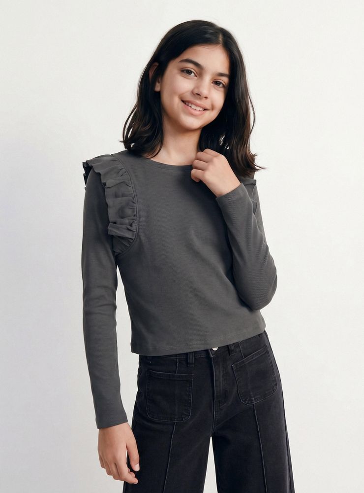 Melt Polera Manga Larga Rib con Vuelos
