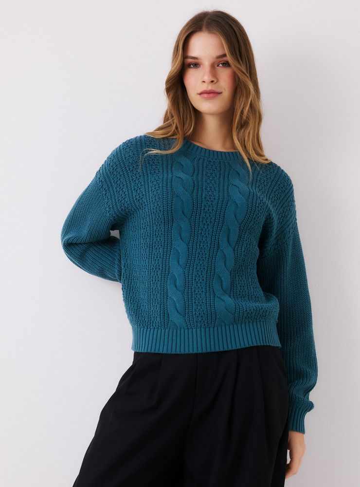 Opposite Sweater Cuello Redondo con Doble Trenzado
