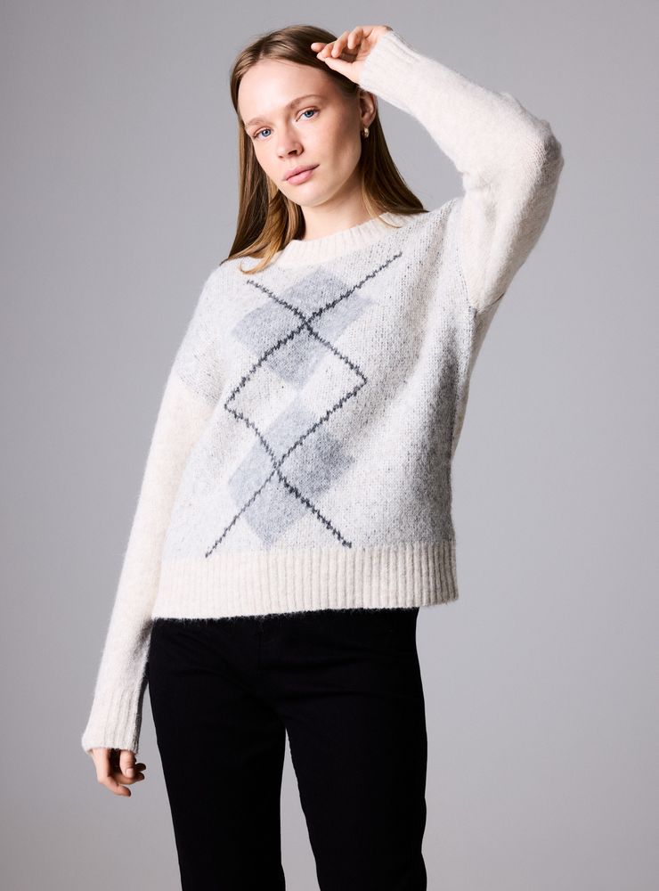 Rainforest Sweater Jacquard Rombos de Hombros Ligeramente Caídos