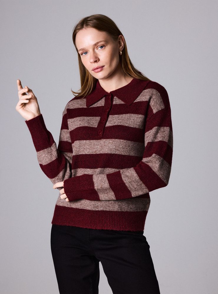 Rainforest Sweater Rayado Estilo Polo con Botones Frontales