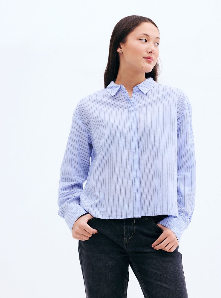 Opposite Blusa Rayas Verticales Cuello Camisero Botones