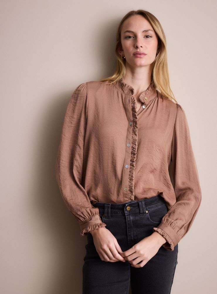 Marittimo Blusa Satinada con Detalle de Vuelo