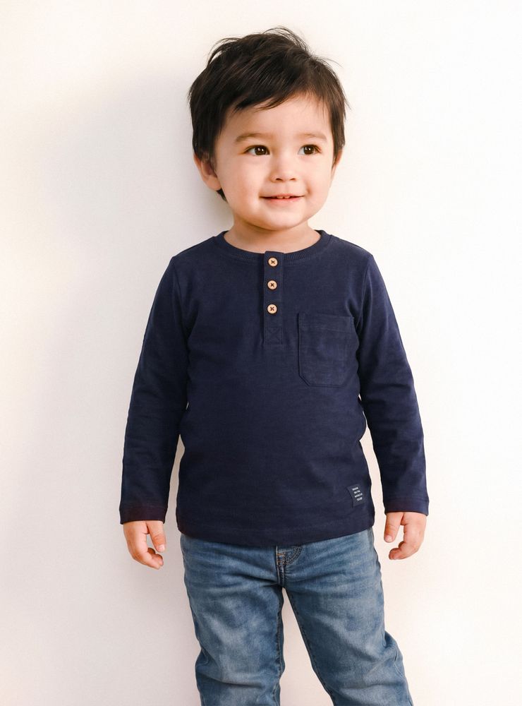 Tribu Polera Manga Larga Henley Botones y Bolsiillo