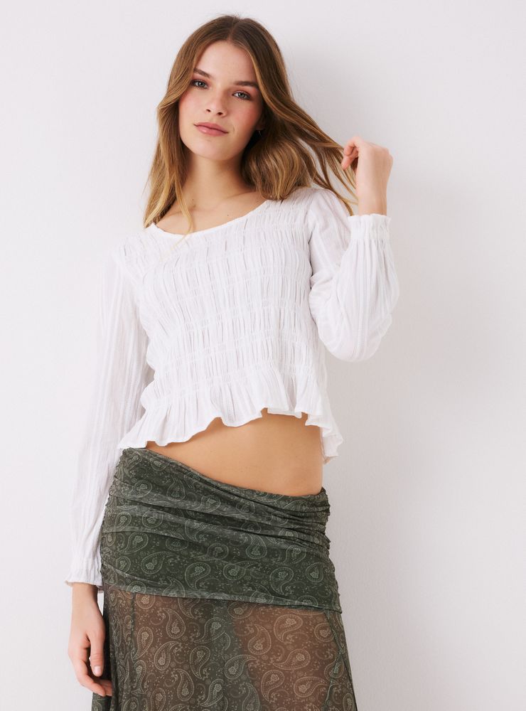 Opposite Blusa Cuello Redondo Fruncida con Elástico