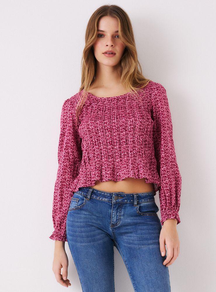 Opposite Blusa Cuello Redondo Fruncida con Elástico