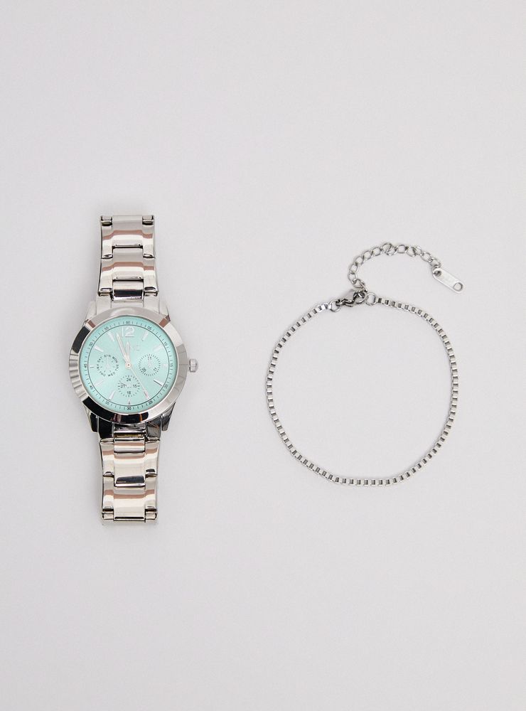 Alaniz Pack Reloj Análogo + Pulsera Silver Mujer