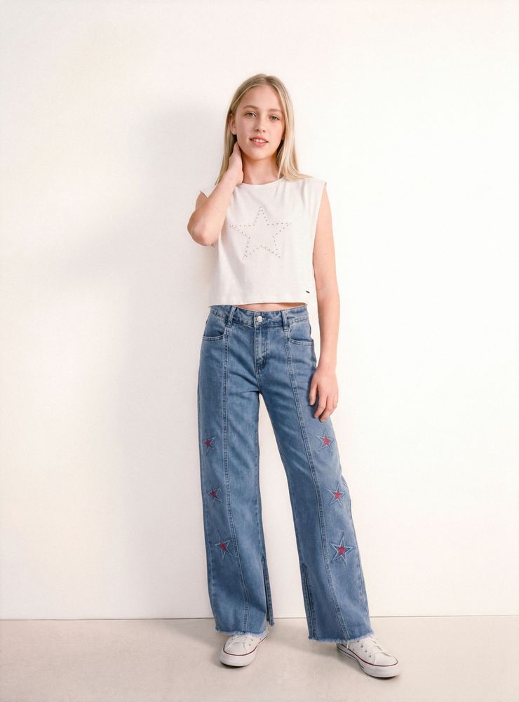 Moon Jeans Estrellas Bordadas con Corte