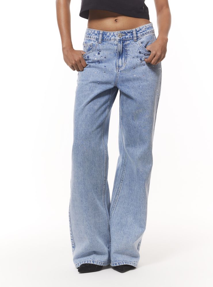 JJO Jeans Wide Leg con Pedrería al Tono