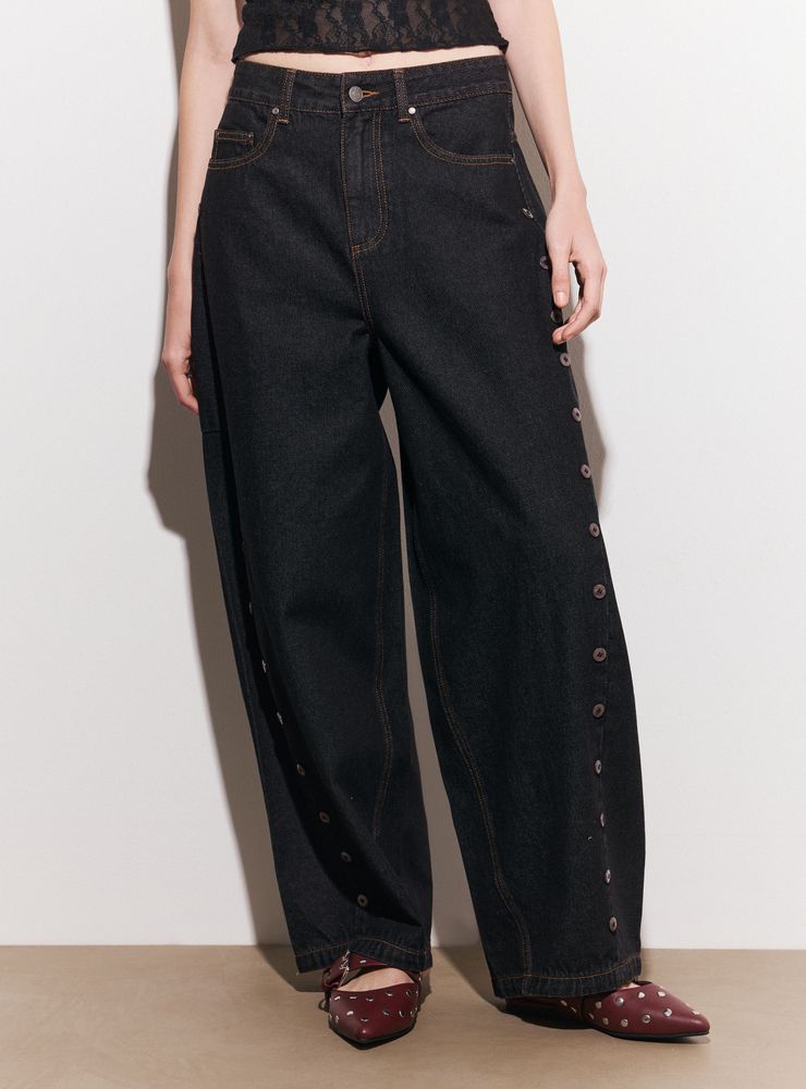 Opposite Jeans Barrel Tiro Alto con Botones Laterales