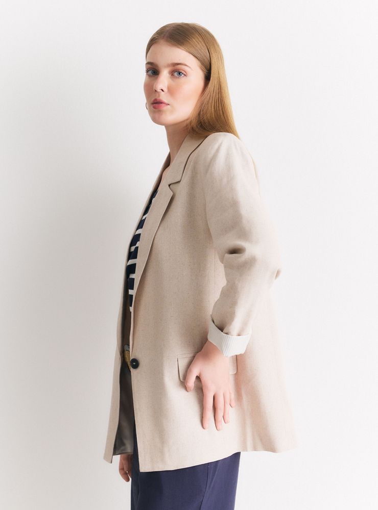 Marittimo Blazer con Lino Regular Fit Forro Estampado