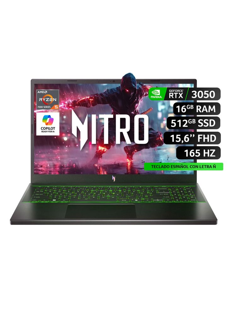 Acer Nitro V15 ANV15-41-R6HJ-2 AMD Ryzen 5 RTX 3050 16GB 512GB 15.6" Negro, foto 2