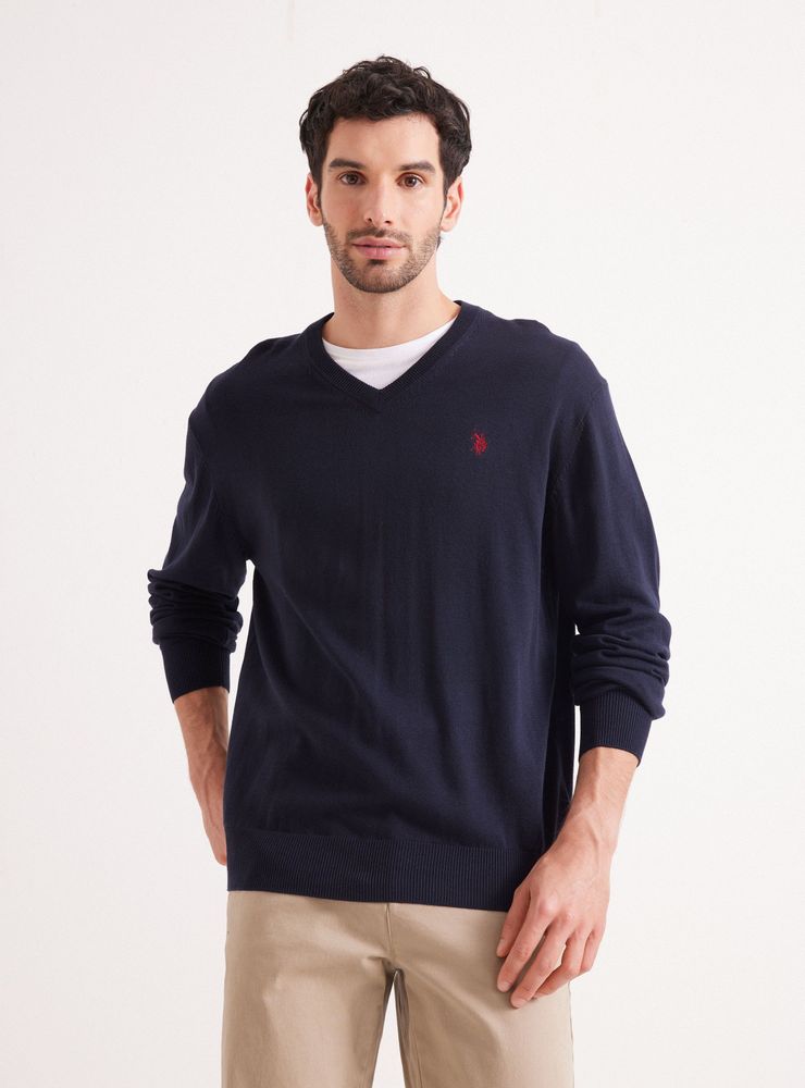 US Polo Assn Sweater Básico Cuello V Logo