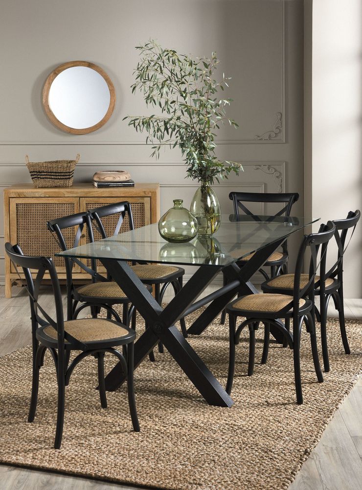 Sarah Miller Juego Comedor Pamela 6 Sillas Vidrio Negro