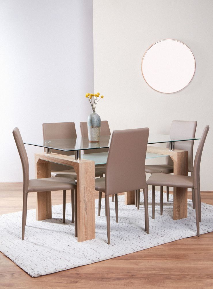 Attimo Juego de Comedor Vidrio Natural + 6 Sillas