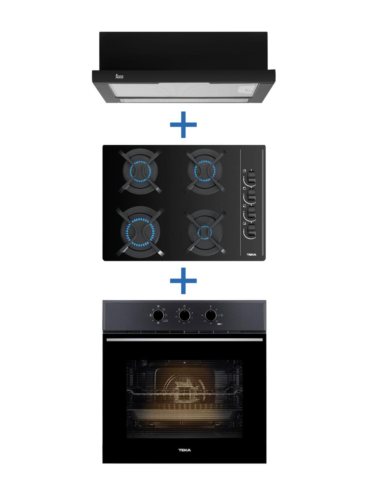 Piano Cottura A Gas Teka GBC64003KBA 60 Cm - Vetro Temperato Nero Con 4 Fuochi E Accensione Automatica