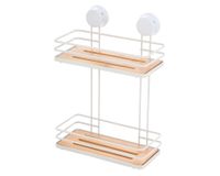 Organizador ducha 2 niveles blanco/bambú