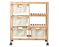 Organizador 4 cajones con ruedas bamboo/tela