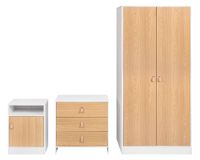 Combo Clóset 2 puertas + Cómoda 3 cajones + Velador 1 cajón blanco/natural