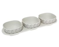 Set bandeja 3 divisiones + 3 bowls Puntos blanco/negro