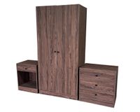 Combo Clóset 2 puertas + Cómoda 3 cajones + Velador 1 cajón nuez