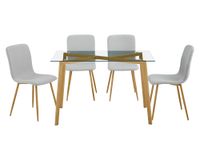 Comedor Nolan 4 sillas gris claro/vidrio 76x120x70 cm
