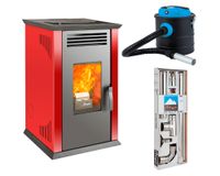 Estufa a pellet Italy 8100 rojo + Kit instalación muro + Daily Clean 1000