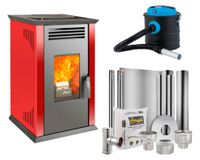 Estufa a pellet Italy 8100 rojo + Kit instalación techo + Daily Clean 1000