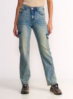 Jeans Cargo Tiro Ultra Alto Light Blue Oxidado