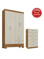Clóset 4P 2C + Cómoda 5C Canela Blanco Off White