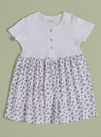 Vestido con Top Liso y Abajo Estampado