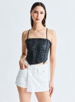 Polera Corset Animal Print con Pabilos y Cierre