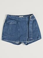 Short Tipo Skort Denim con Pasador Lateral