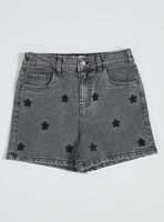 Short Bordado Unicolor con Bolsillos Denim