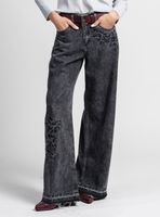 Jeans Wide Leg Tiro Alto Josefa Bordado Marengo