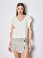 Blusa Lino Escote V con Manga Vuelos