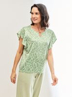 Polera Estampada Detalle en Escote Manga Fluida