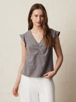 Blusa con Lino Detalle Recogido en Escote