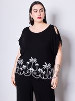 Polera Escote Amplio Hombro Cut-Out Estampado en Basta