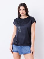 Polera Satinada Elasticada Cordón Lurex en Cuello