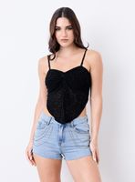 Polera Strapless Textura Terciopelo Nudo Delantero