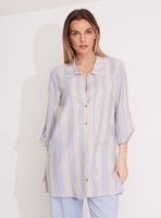 Blusa Camisera Larga con Líneas y Lurex