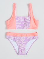 Bikini Estampado Hojas y Block Color