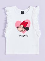 Polera Rib Vuelos Estampado Minnie
