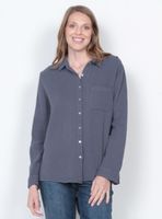 Blusa Manga Larga Sólida Cuello Camisero