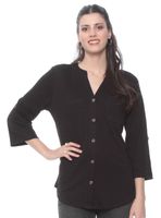 Blusa Manga Larga Ajustable Sólida y Botones