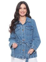 Chaqueta Denim Abotonada con Lazo en Cintura