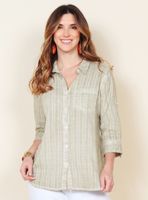 Blusa Manga Larga Sólida Abotonada en Delantero Bolsillo